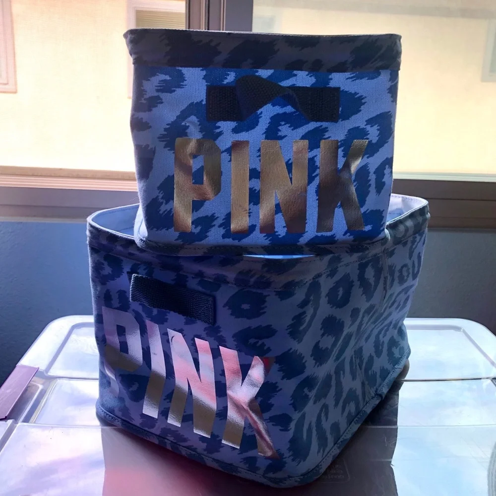 Victoria’s Secret VS PINK Blue Cheetah Print Silver Rare Display Storage Bins